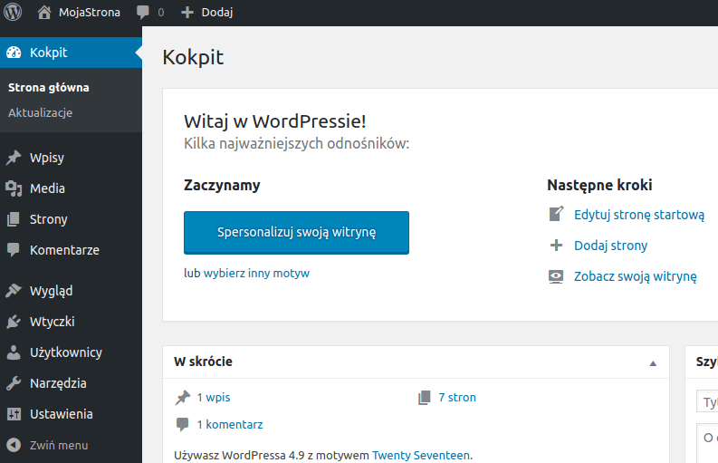 Jak założyć bloga WordPress panel administracyjny