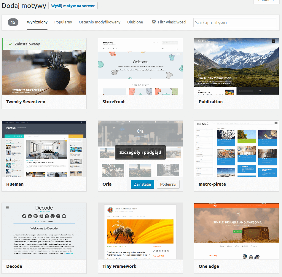 Instalacja Szablonu WordPress z katalogu